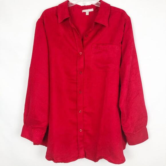 Woman Within Button Front Shirt Womens 1X Relaxed Holiday Christmas Party Event - Picture 1 of 10